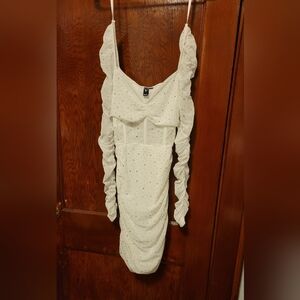 Windsor White Ruched Dress with Sparkle Accents